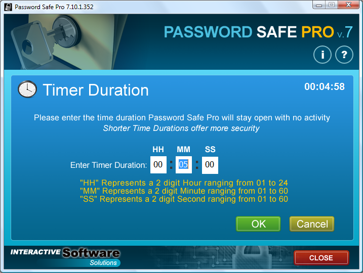 Password Safe Pro - Adjust Timer